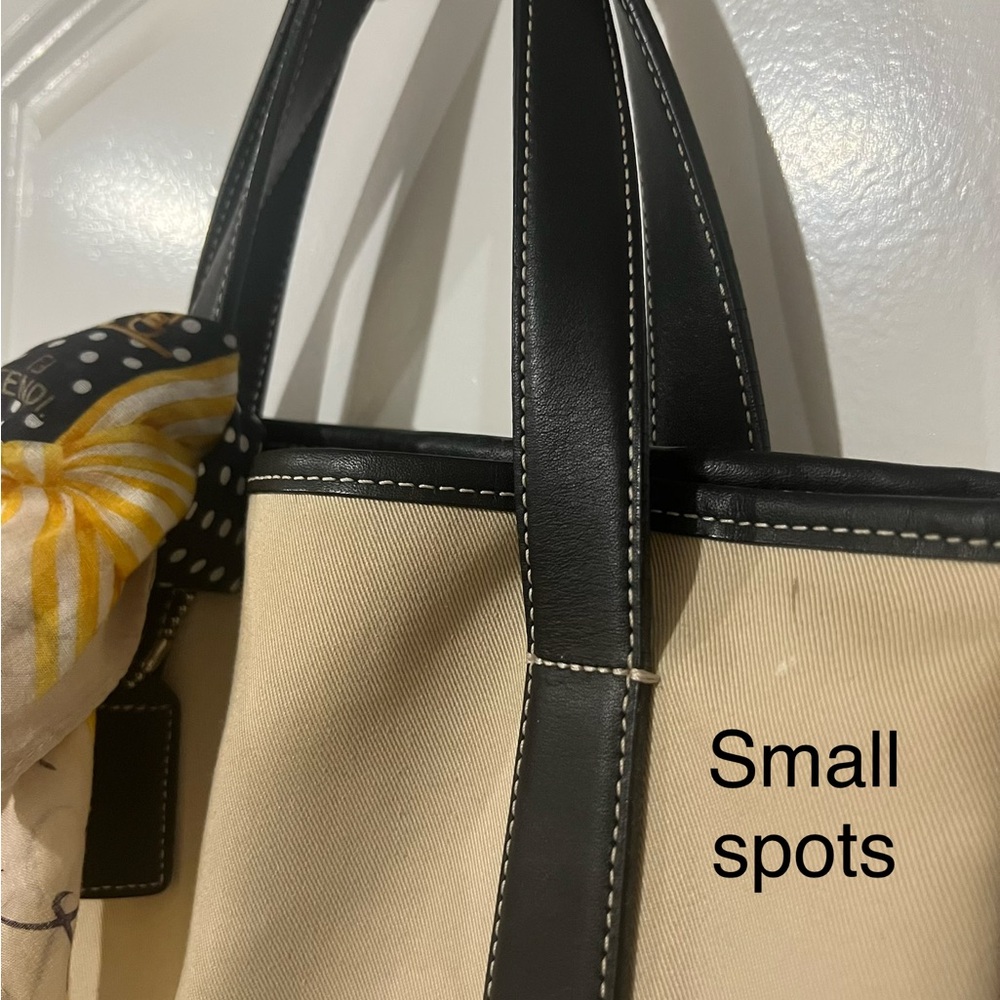 Coach cream canvas tote with navy leather trim.  Comes w authentic Fendi scarf! - Picture 3 of 8